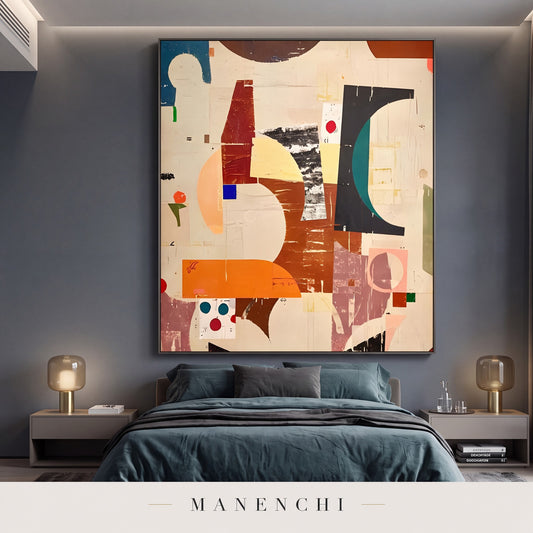 Abstracted Earth Forms abstract painting displayed in a modern bedroom