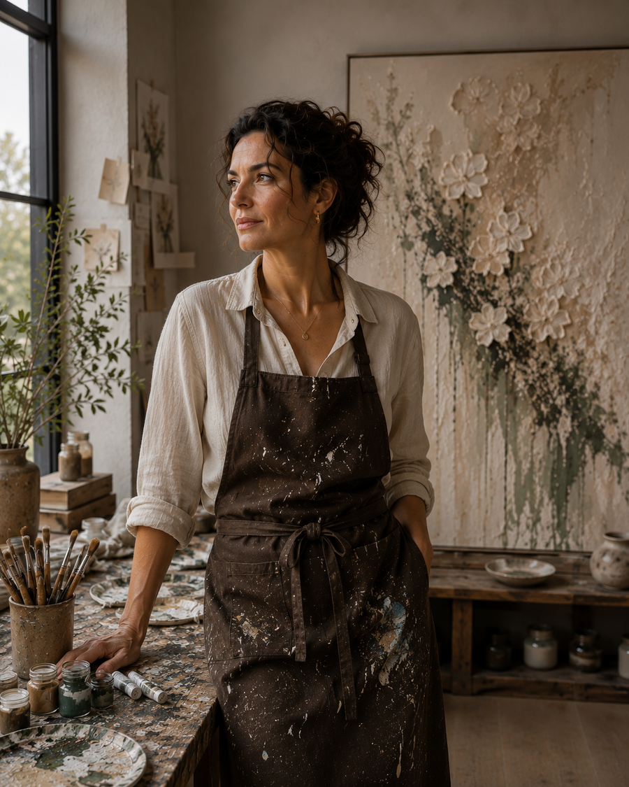 Editorial studio portrait representing the Sofia Laurent creative direction at Manenchi.Sofia Laurent creative direction at Manenchi.