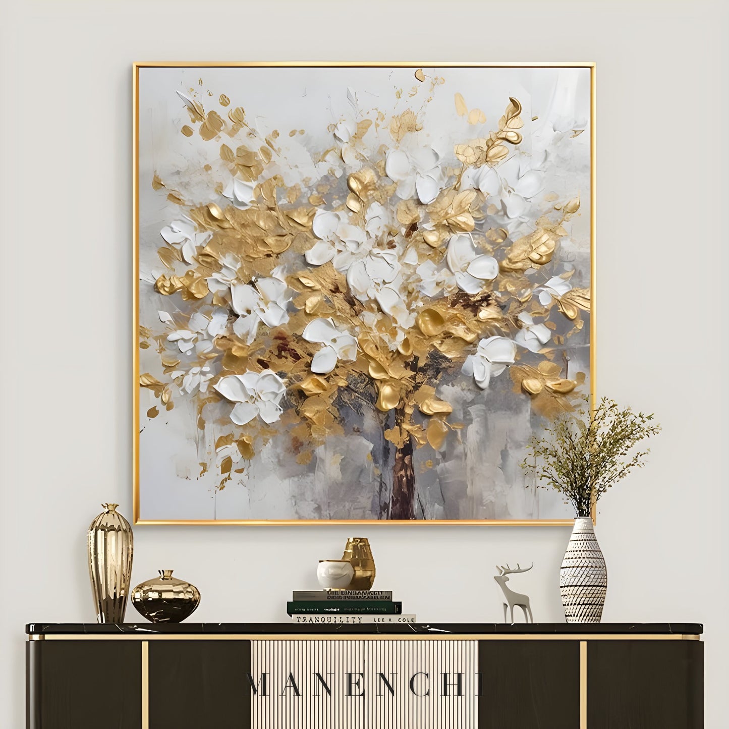 Golden Bloom - original hand-painted abstract painting by ManenchiGallery
