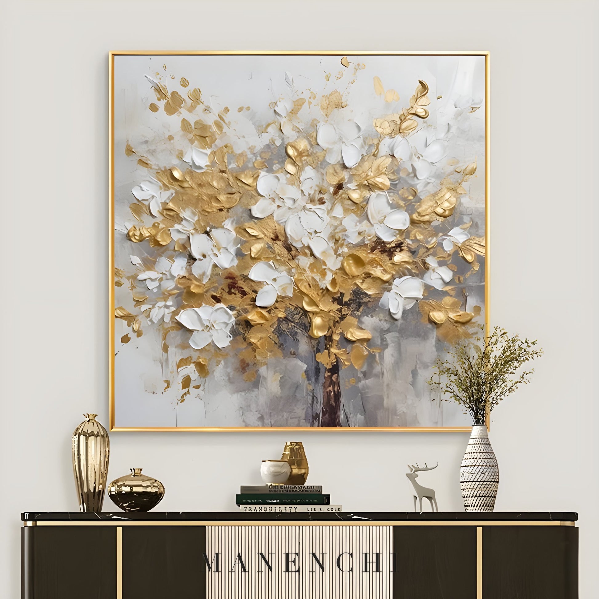 Golden Bloom - original hand-painted abstract painting by ManenchiGallery