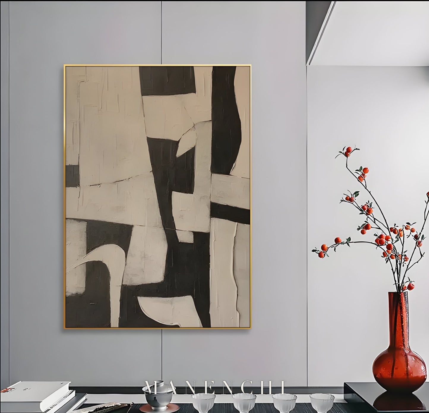 Monochromatic Echoes - original hand-painted abstract painting by ManenchiGallery