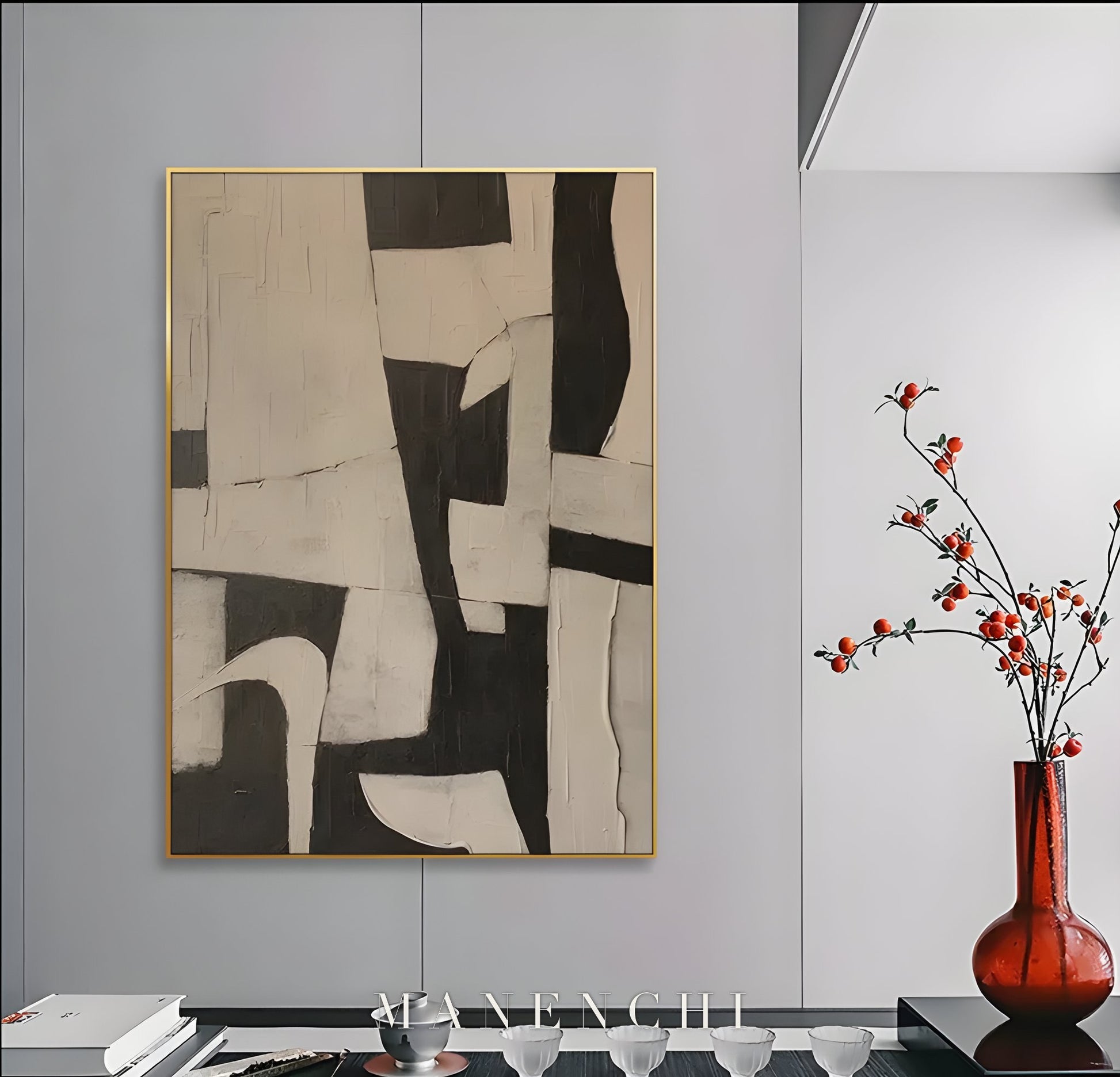 Monochromatic Echoes - original hand-painted abstract painting by ManenchiGallery