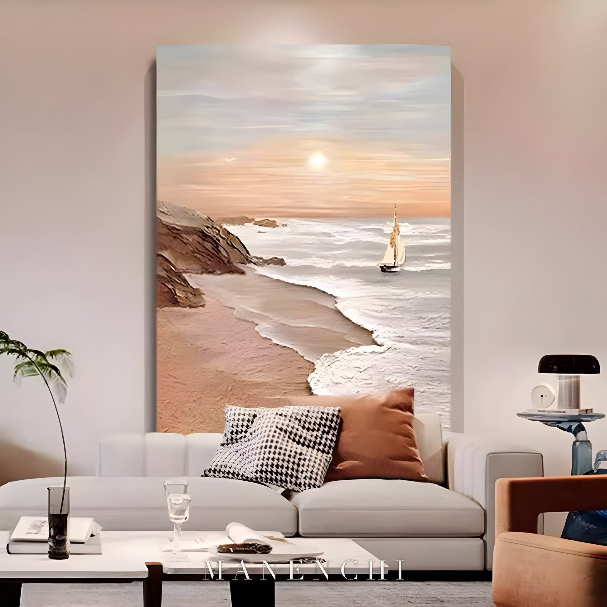 Serene Horizon Sail - original hand-painted abstract painting by ManenchiGallery
