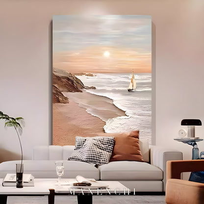 Serene Horizon Sail - original hand-painted abstract painting by ManenchiGallery
