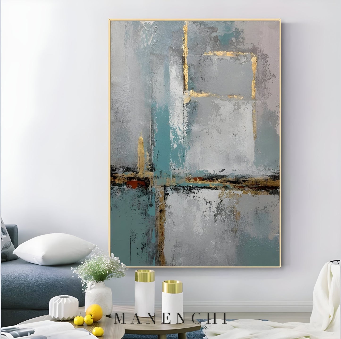 Azure Serenity - original hand-painted abstract painting by ManenchiGallery