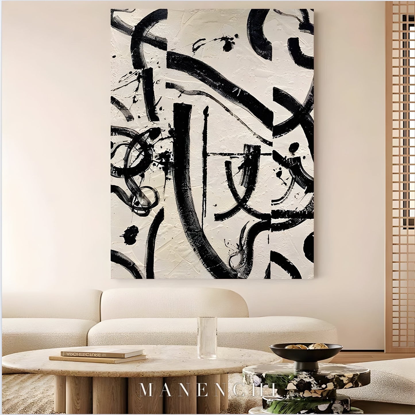 Monochrome Rhythm - original hand-painted abstract painting by ManenchiGallery