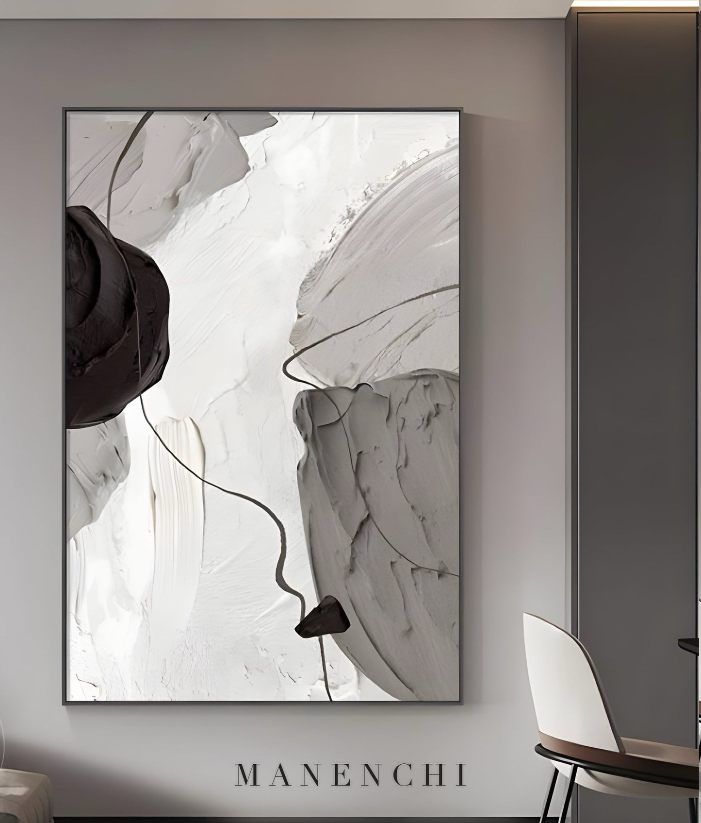 Ethereal Monochrome - original hand-painted abstract painting by ManenchiGallery