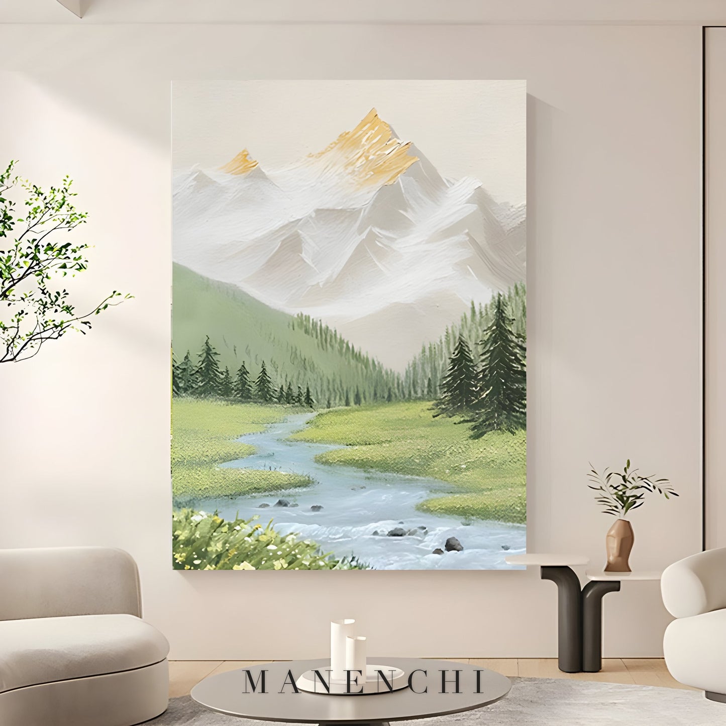 Alpine Gold Horizon - original hand-painted abstract painting by ManenchiGallery