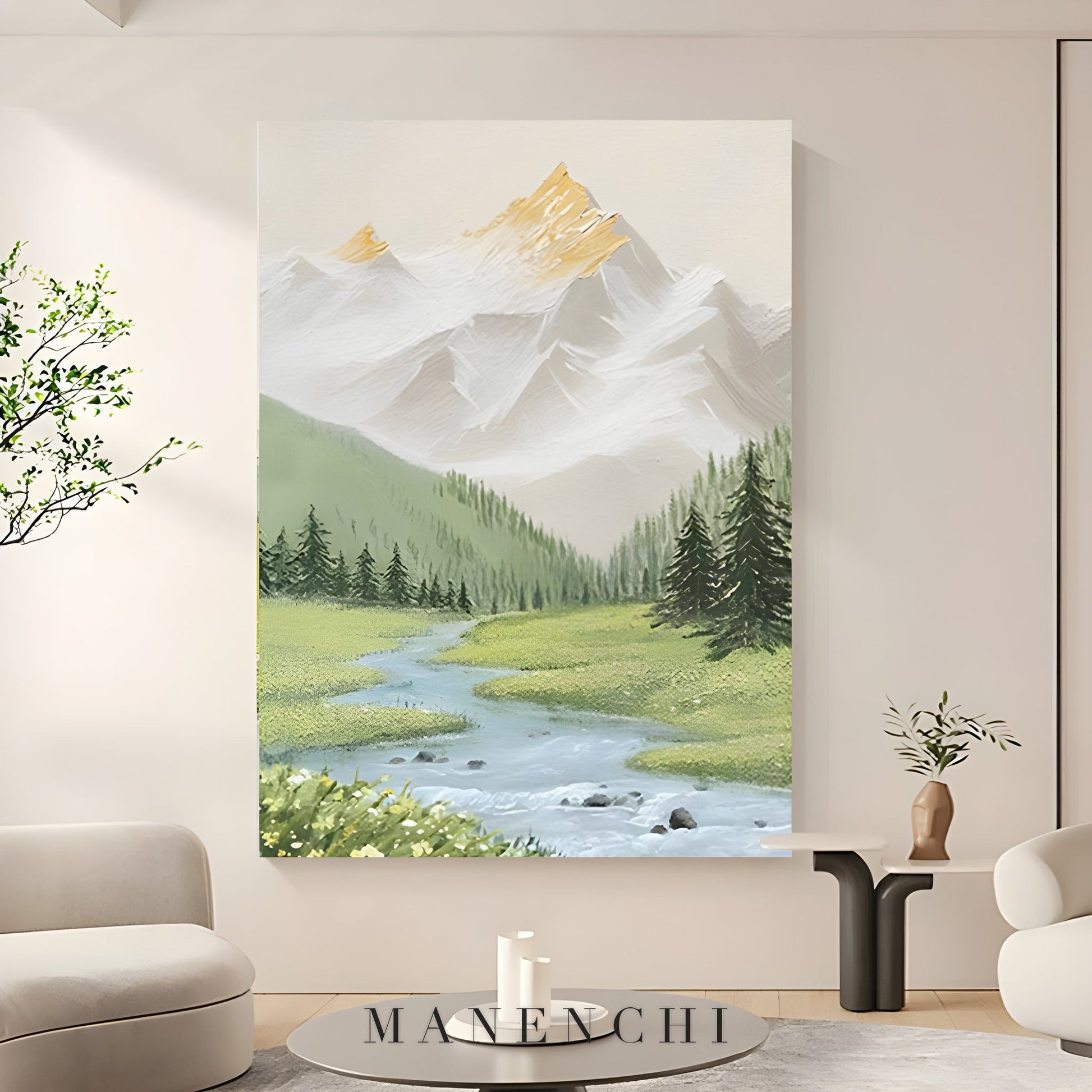 Alpine Gold Horizon - original hand-painted abstract painting by ManenchiGallery
