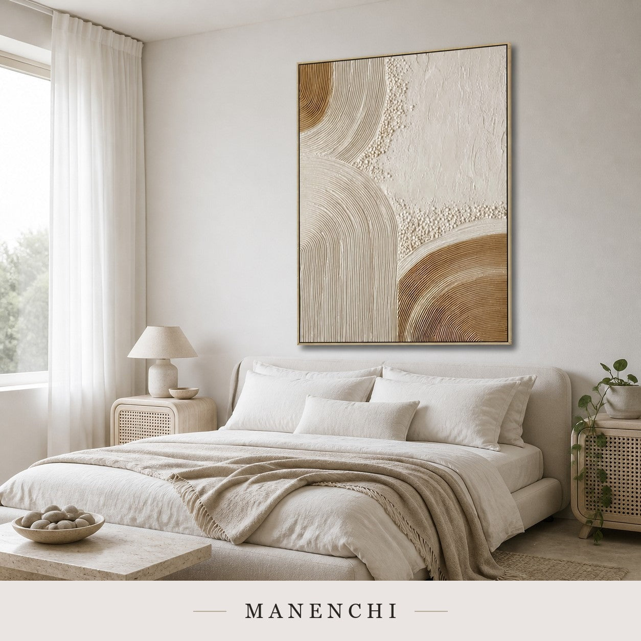 Sculptural Golden Dunes | Contemporary Wall Art - original hand-painted painting by Manenchi, styled in a room setting