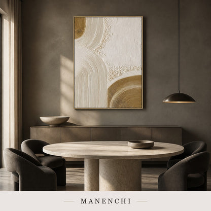 Sculptural Golden Dunes | Contemporary Wall Art - original hand-painted painting by Manenchi, styled in a room setting