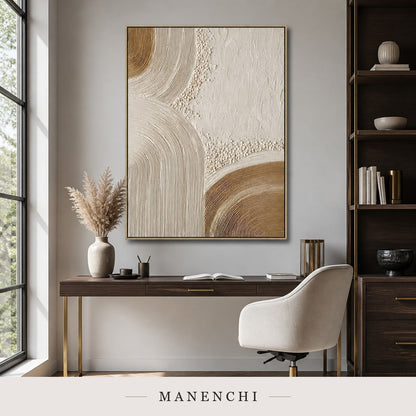 Sculptural Golden Dunes | Contemporary Wall Art - original hand-painted painting by Manenchi, styled in a room setting