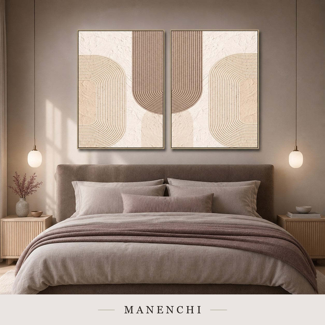 Sculpted Lines | Wabi-Sabi Wall Art - original hand-painted painting by Manenchi, styled in a room setting