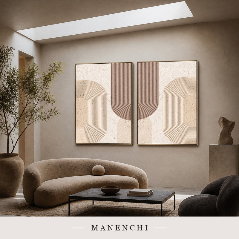 Sculpted Lines | Wabi-Sabi Wall Art - original hand-painted painting by Manenchi, styled in a room setting