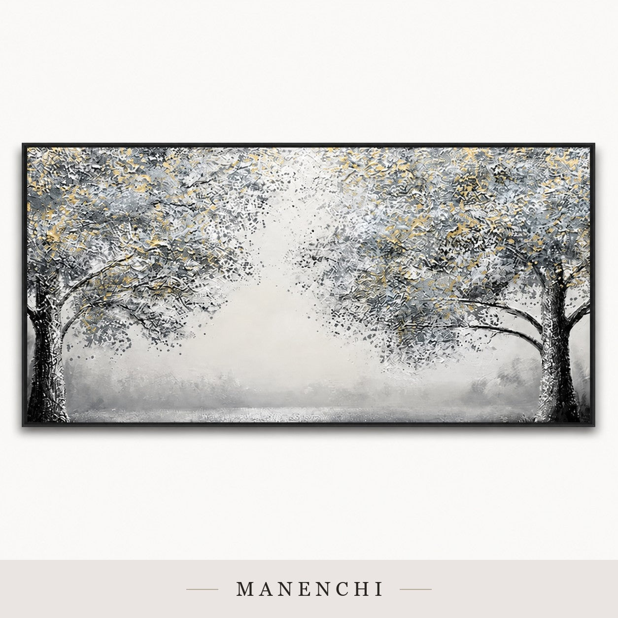 Etched Bark | Gold Leaf Wall Art - original hand-painted painting by Manenchi, styled in a room setting