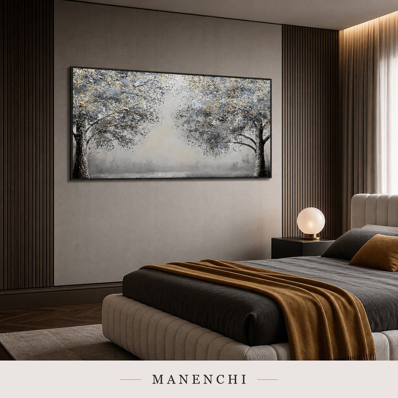 Etched Bark | Gold Leaf Wall Art - original hand-painted painting by Manenchi, styled in a room setting