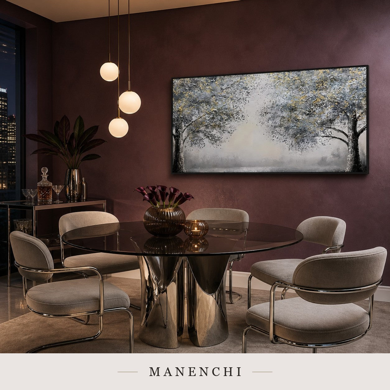 Etched Bark | Gold Leaf Wall Art - original hand-painted painting by Manenchi, styled in a room setting