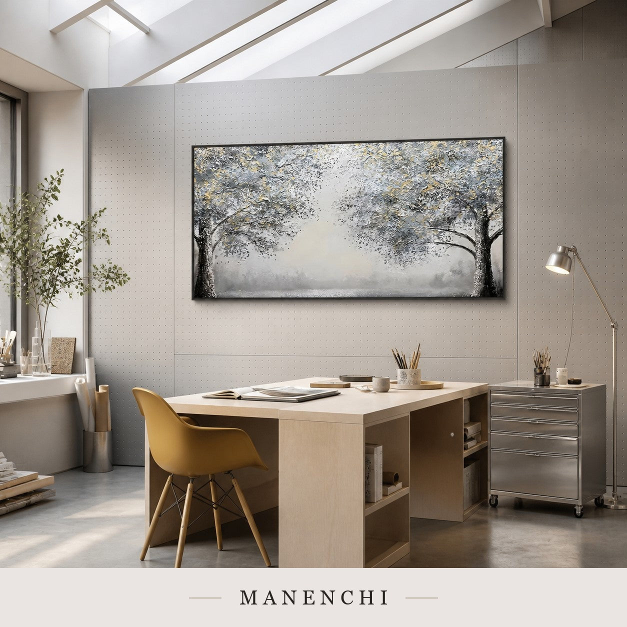 Etched Bark | Gold Leaf Wall Art - original hand-painted painting by Manenchi, styled in a room setting