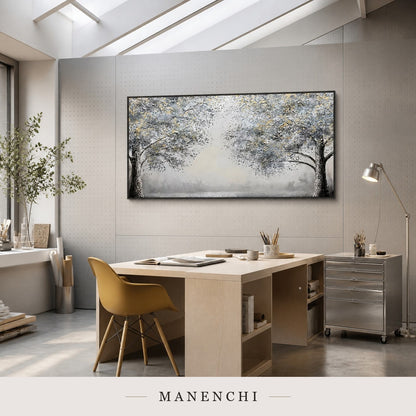 Etched Bark | Gold Leaf Wall Art - original hand-painted painting by Manenchi, styled in a room setting