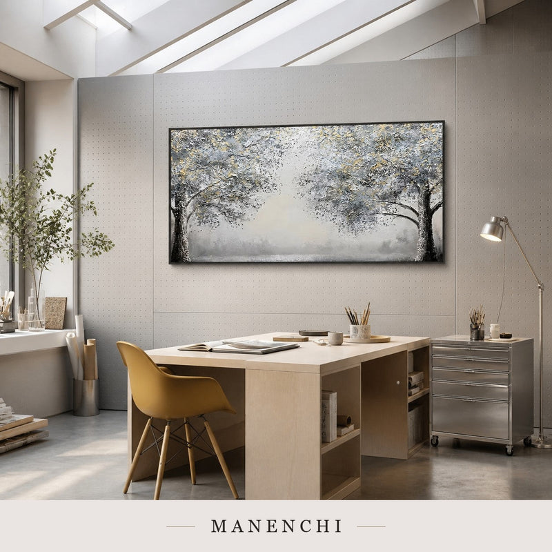 Etched Bark | Gold Leaf Wall Art - original hand-painted painting by Manenchi, styled in a room setting