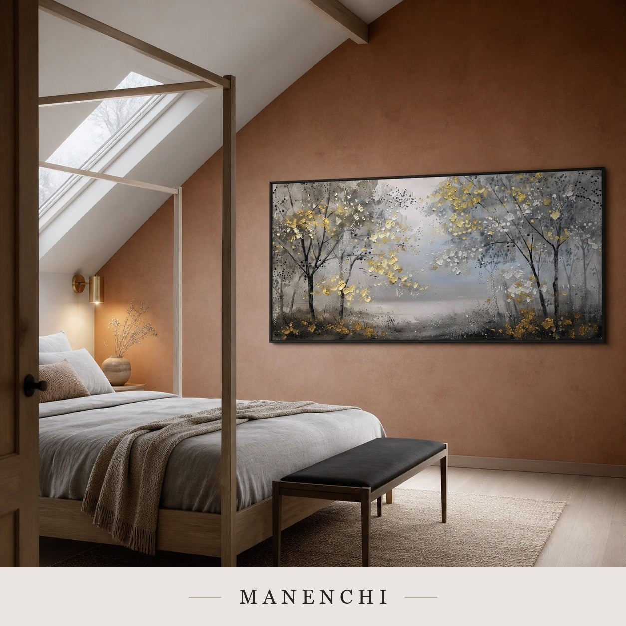 Molten Foliage | Gold Leaf Wall Art - original hand-painted painting by Manenchi, styled in a room setting