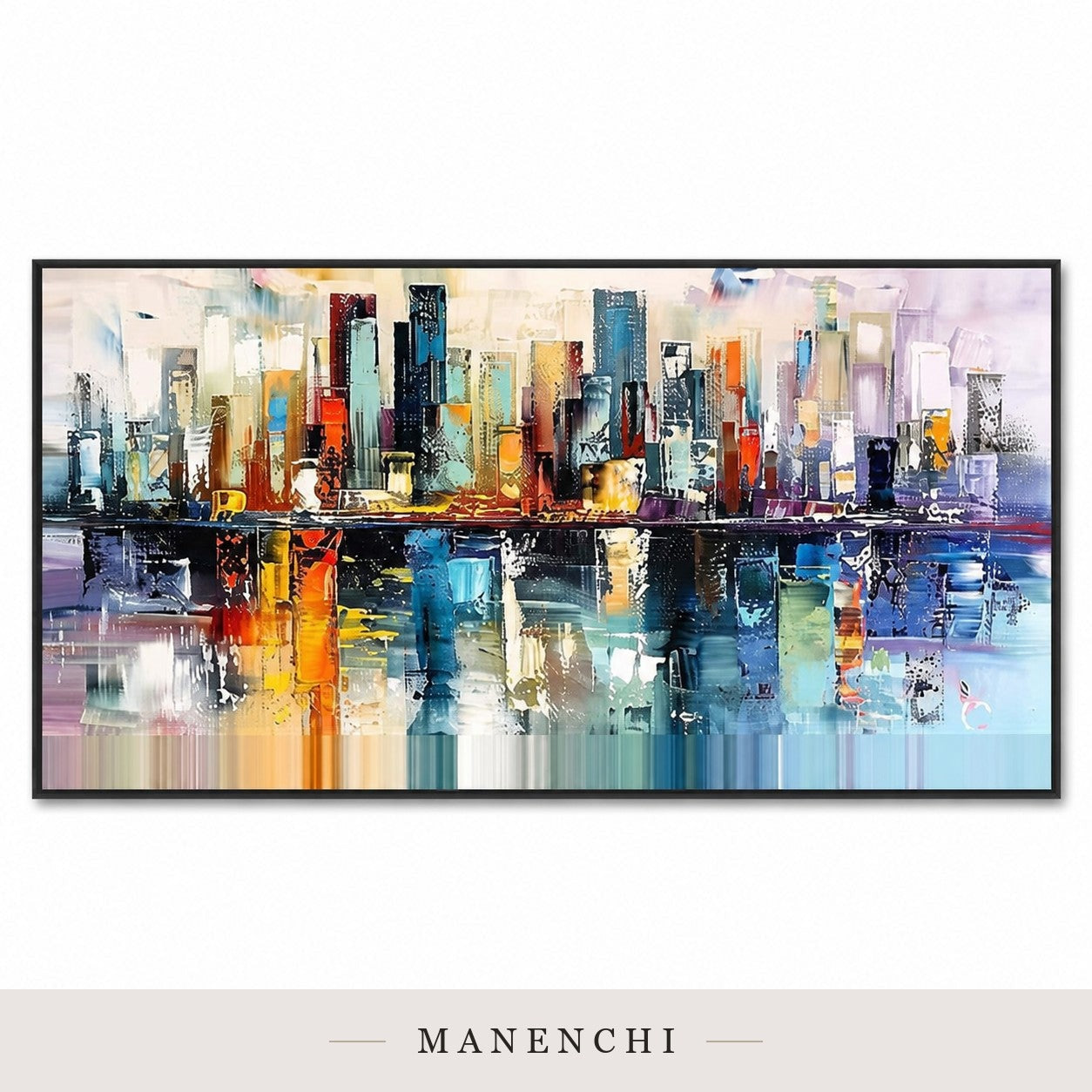 Reflected Spires | Contemporary Wall Art - original hand-painted painting by Manenchi, styled in a room setting