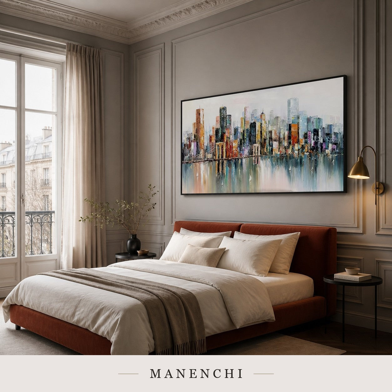 Carved Skyline | Contemporary Wall Art - original hand-painted painting by Manenchi, styled in a room setting
