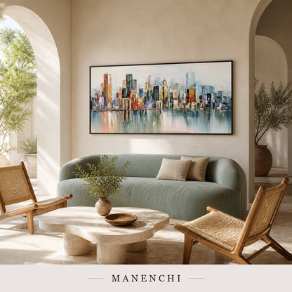 Carved Skyline | Contemporary Wall Art - original hand-painted painting by Manenchi, styled in a room setting