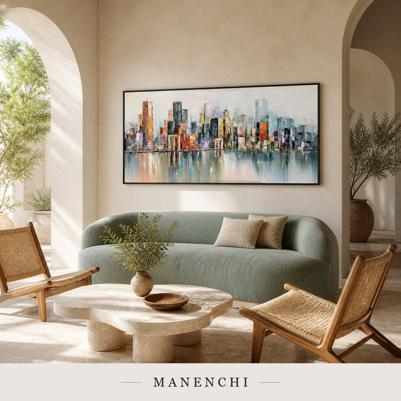 Carved Skyline | Contemporary Wall Art - original hand-painted painting by Manenchi, styled in a room setting