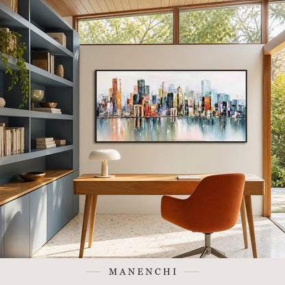 Carved Skyline | Contemporary Wall Art - original hand-painted painting by Manenchi, styled in a room setting