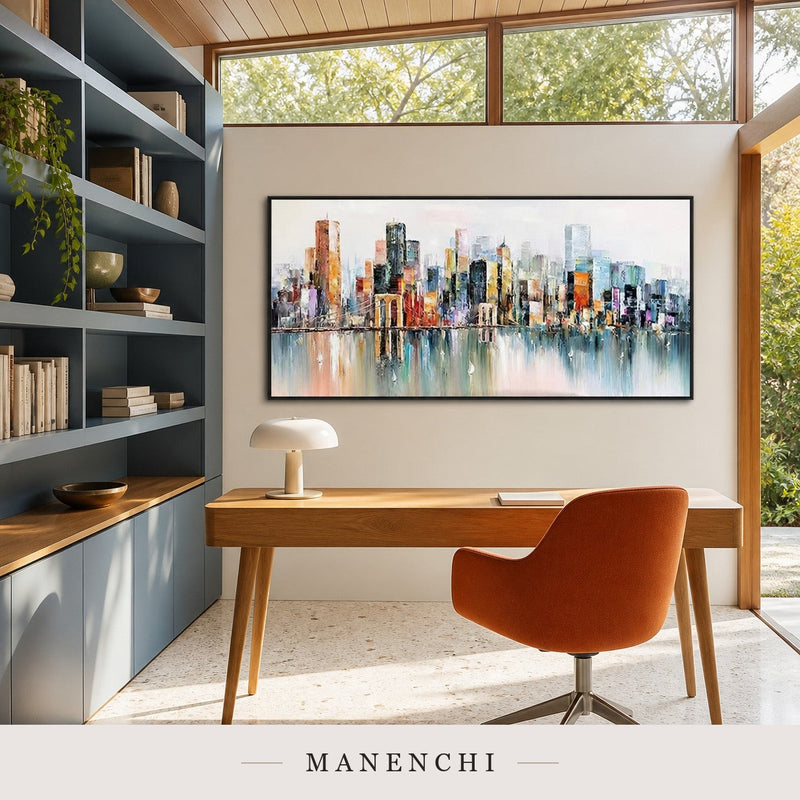 Carved Skyline | Contemporary Wall Art - original hand-painted painting by Manenchi, styled in a room setting