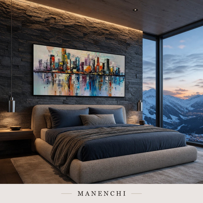 Crested Echoes | Contemporary Wall Art - original hand-painted painting by Manenchi, styled in a room setting