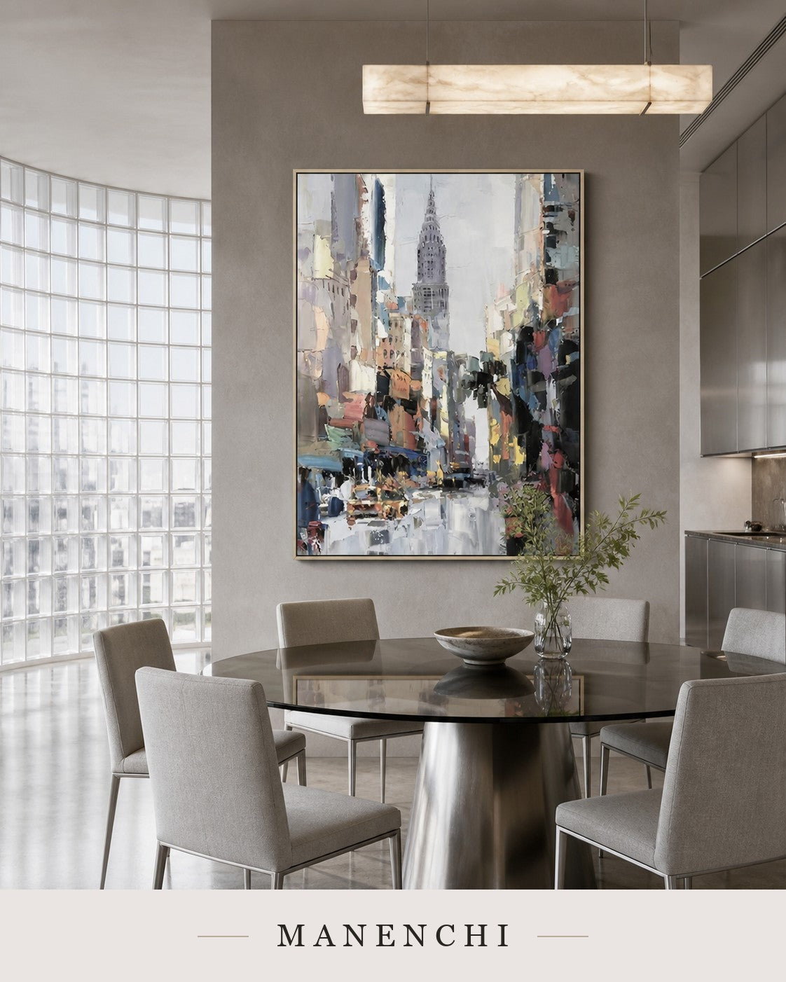 Forged Towers | Contemporary Wall Art - original hand-painted painting by Manenchi, styled in a room setting