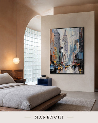 Textural Heights | Contemporary Wall Art - original hand-painted painting by Manenchi, styled in a room setting