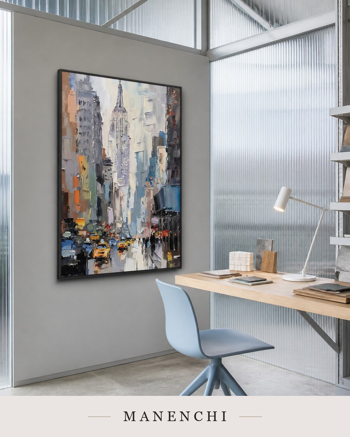 Textural Heights | Contemporary Wall Art - original hand-painted painting by Manenchi, styled in a room setting
