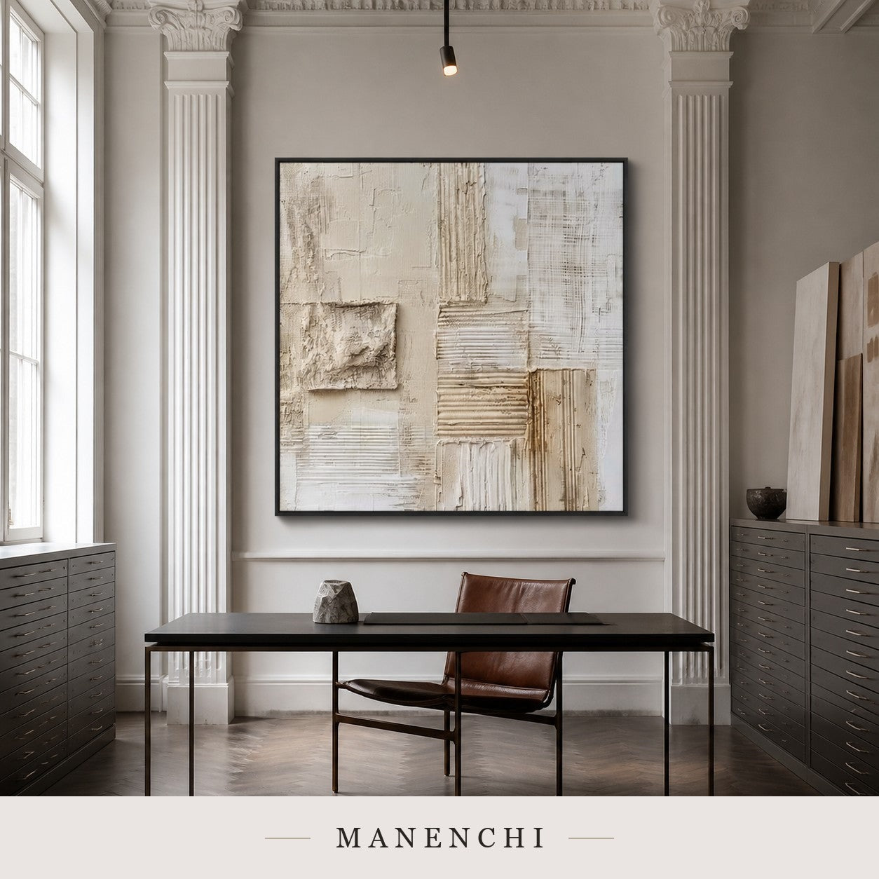 Cast Volumes | Contemporary Wall Art - original hand-painted painting by Manenchi, styled in a room setting