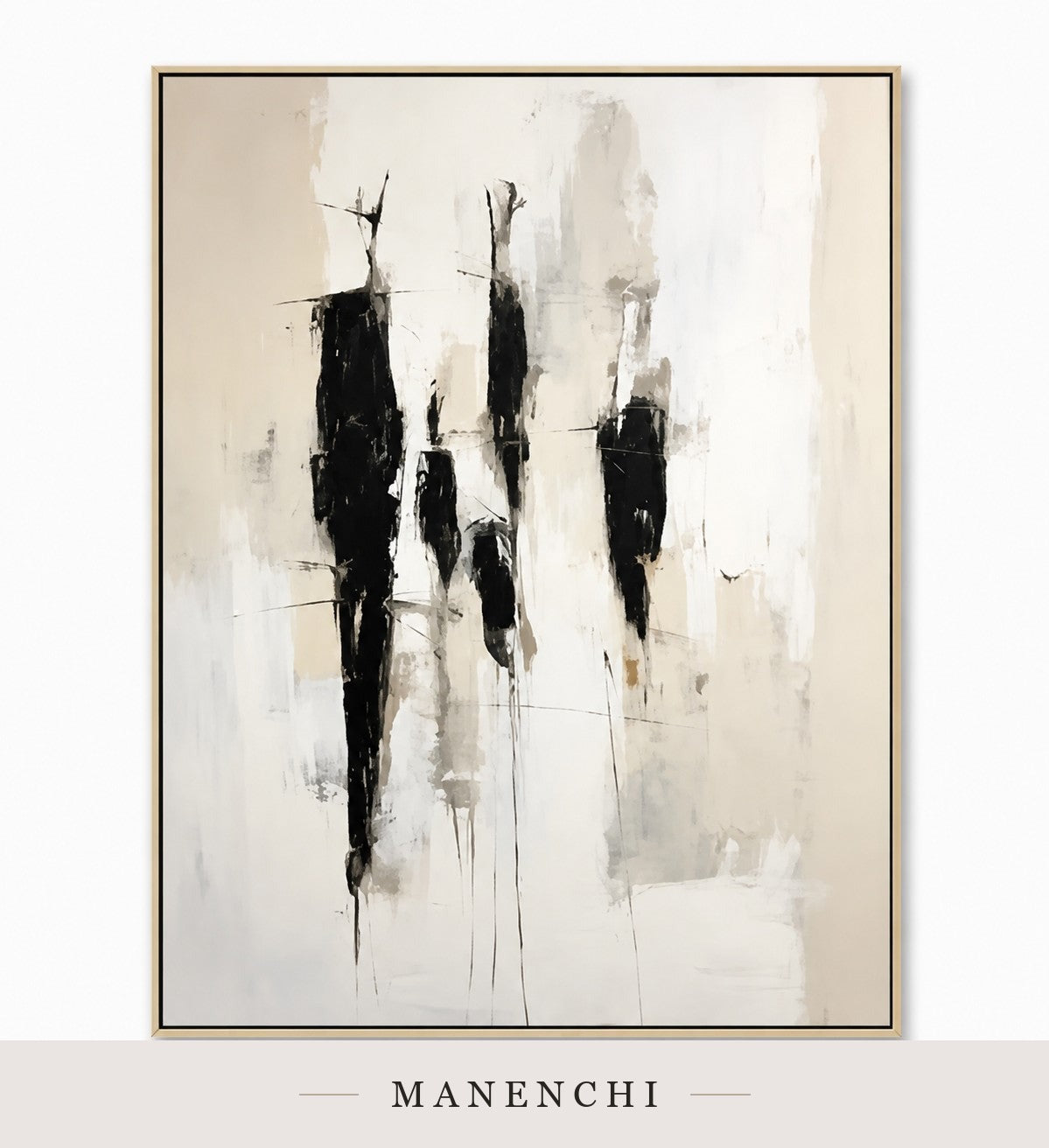 Shadow Sentinels | Minimalist Wall Art - original hand-painted painting by Manenchi, styled in a room setting