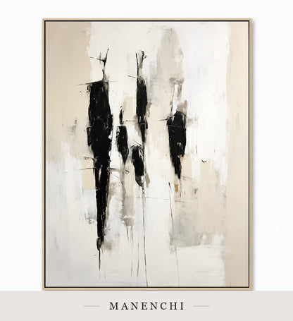Shadow Sentinels | Minimalist Wall Art - original hand-painted painting by Manenchi, styled in a room setting