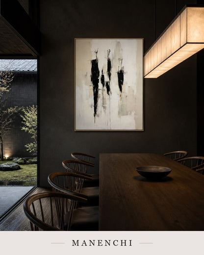Shadow Sentinels | Minimalist Wall Art - original hand-painted painting by Manenchi, styled in a room setting