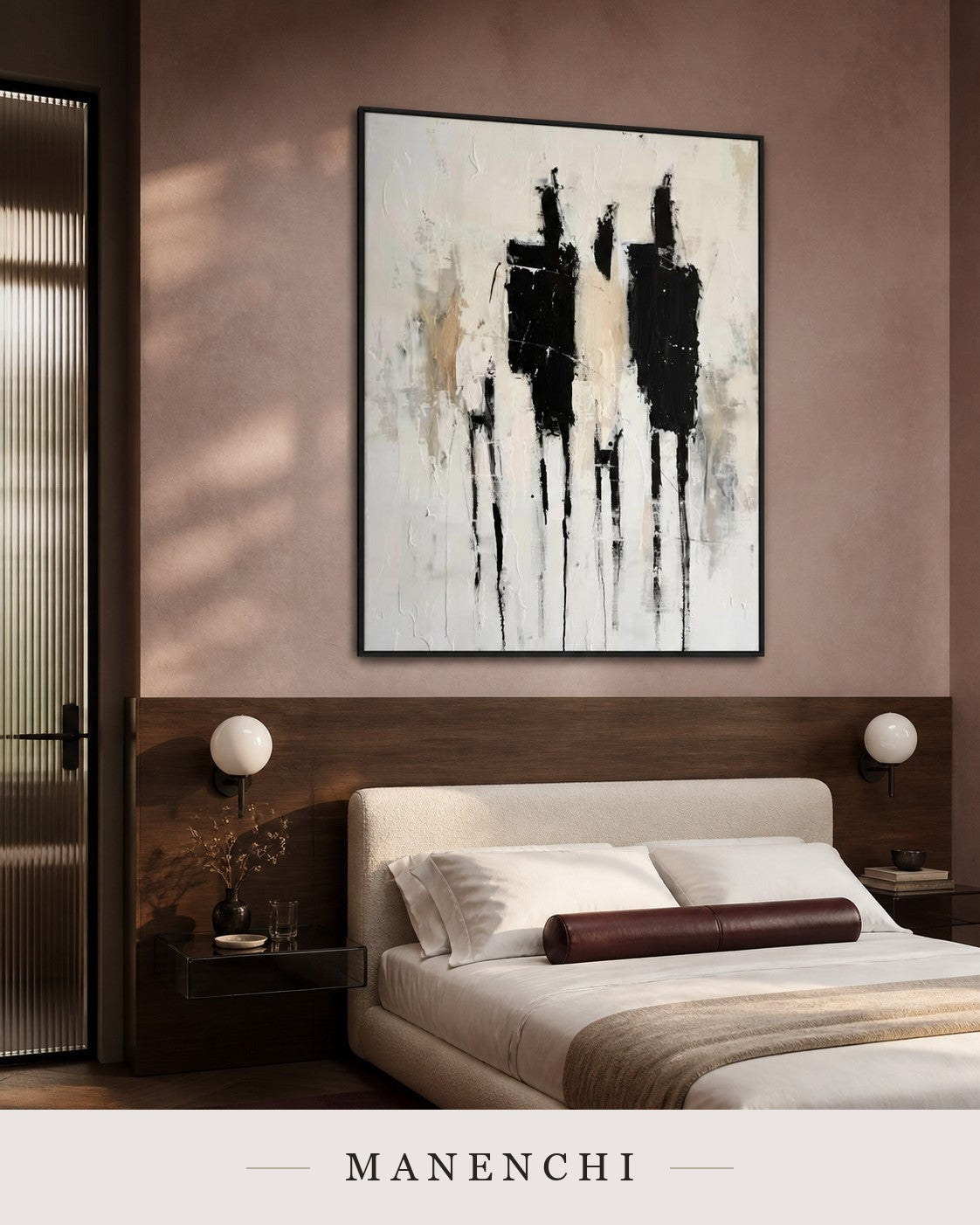 Layered Pillars | Contemporary Wall Art - original hand-painted painting by Manenchi, styled in a room setting