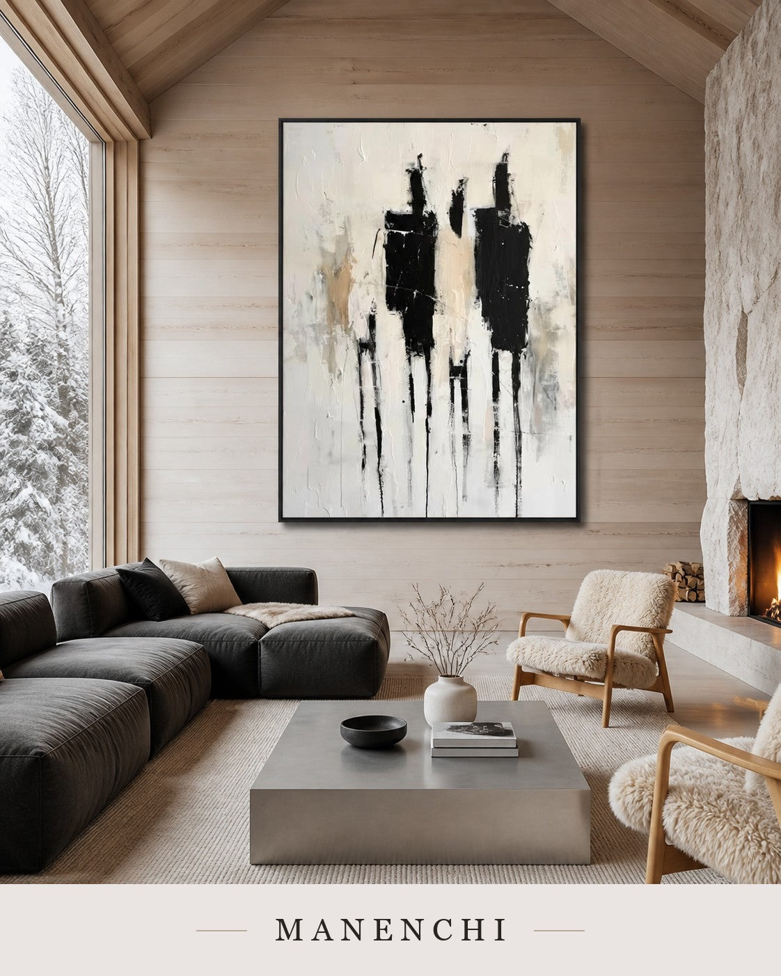 Layered Pillars | Contemporary Wall Art - original hand-painted painting by Manenchi, styled in a room setting