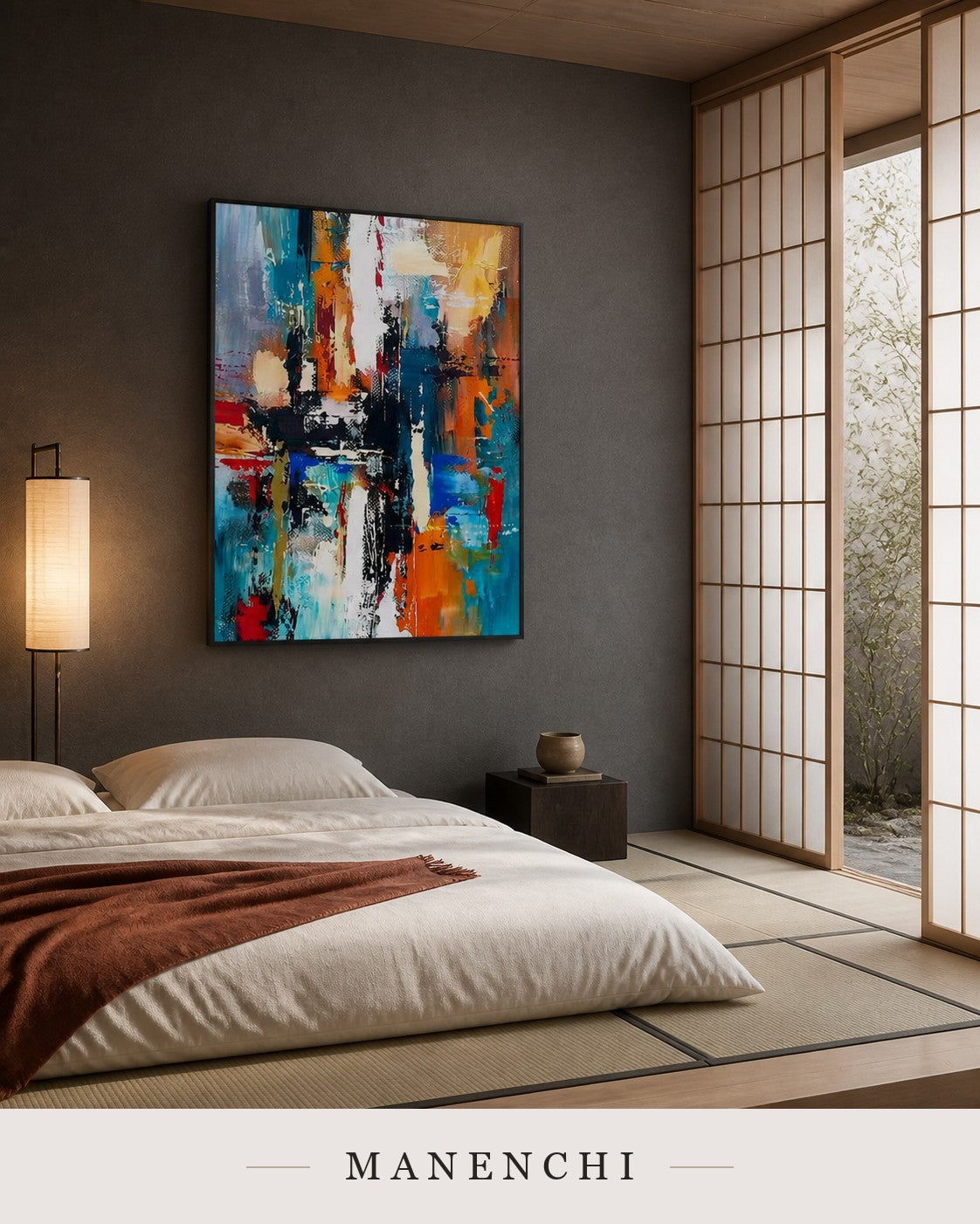 Luminous Undulations | Contemporary Wall Art - original hand-painted painting by Manenchi, styled in a room setting