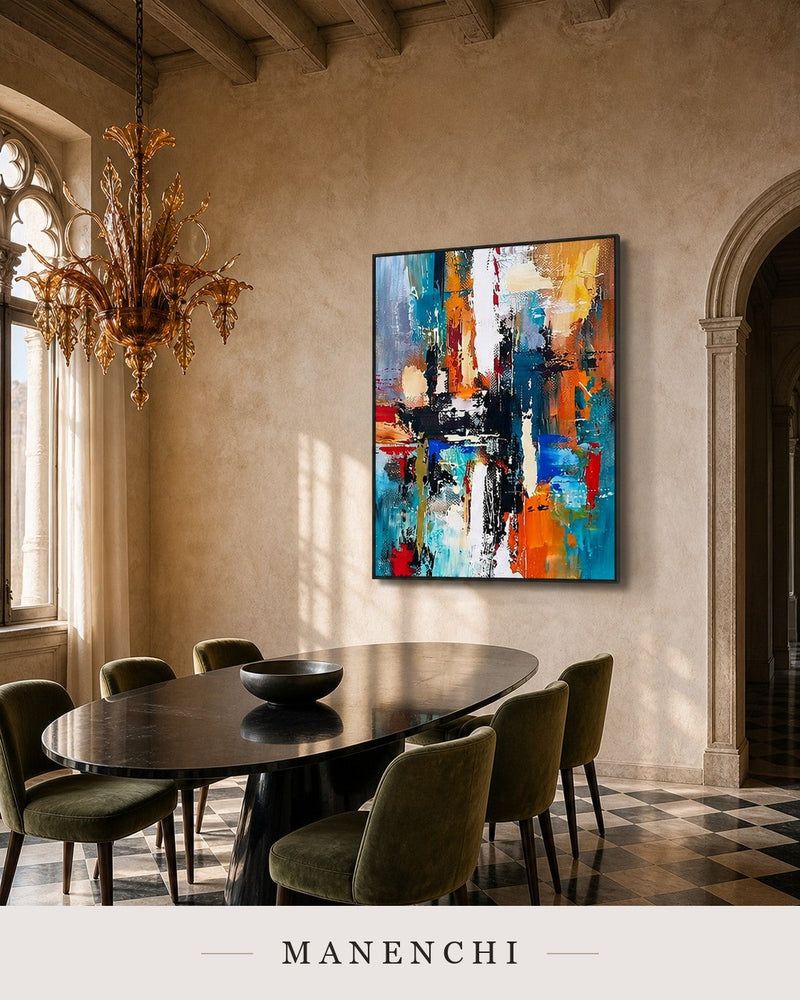 Luminous Undulations | Contemporary Wall Art - original hand-painted painting by Manenchi, styled in a room setting