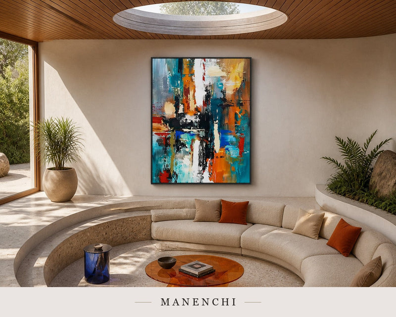 Luminous Undulations | Contemporary Wall Art - original hand-painted painting by Manenchi, styled in a room setting
