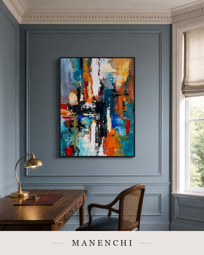 Luminous Undulations | Contemporary Wall Art - original hand-painted painting by Manenchi, styled in a room setting