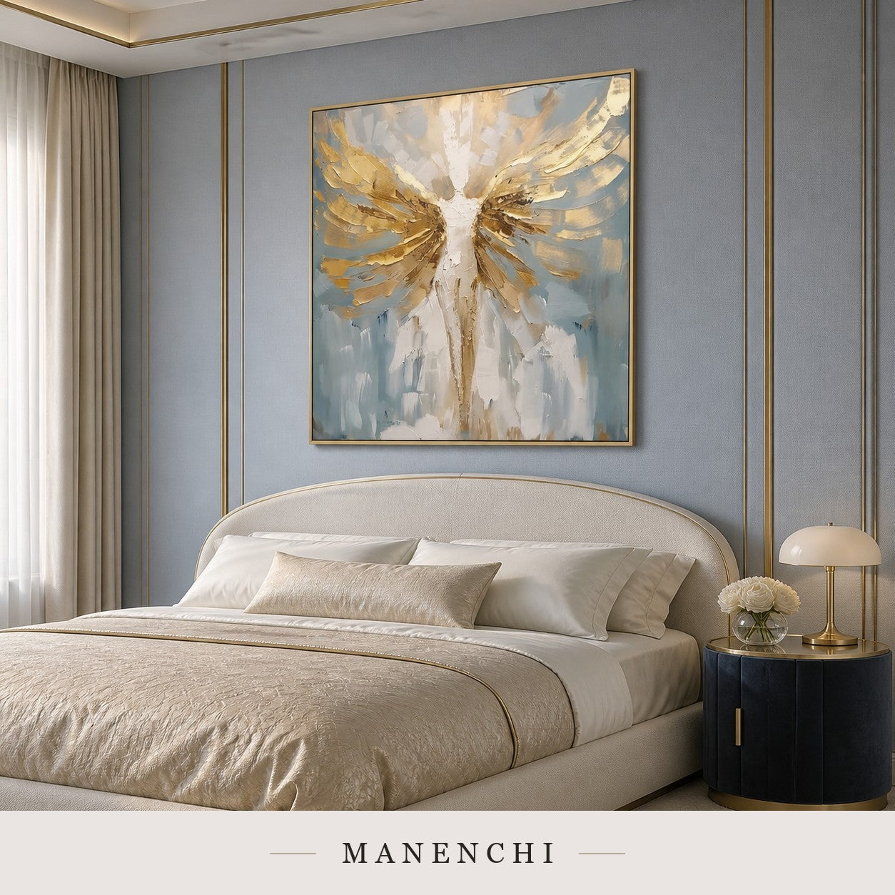 Molten Plumes | Gold Leaf Wall Art - original hand-painted painting by Manenchi, styled in a room setting