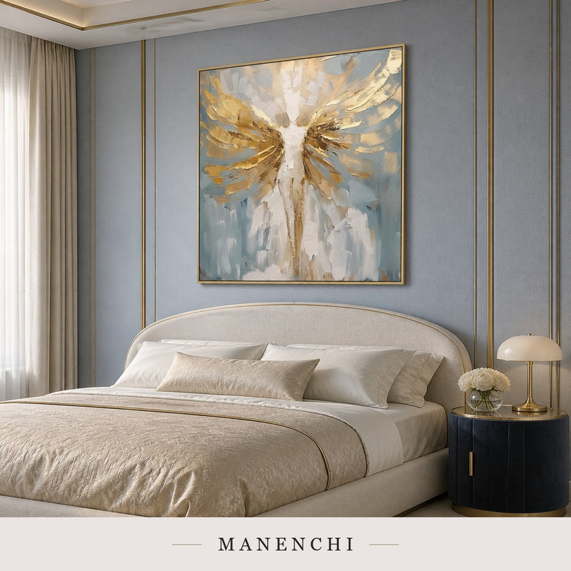 Molten Plumes | Gold Leaf Wall Art - original hand-painted painting by Manenchi, styled in a room setting