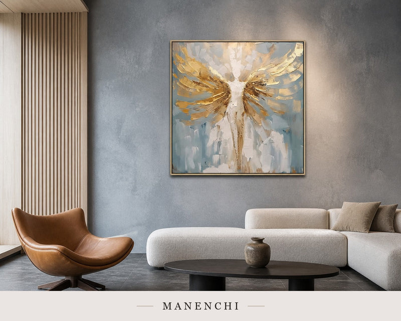 Molten Plumes | Gold Leaf Wall Art - original hand-painted painting by Manenchi, styled in a room setting
