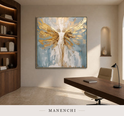 Molten Plumes | Gold Leaf Wall Art - original hand-painted painting by Manenchi, styled in a room setting