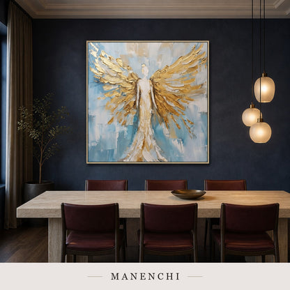 Celestial Radiance | Gold Leaf Wall Art - original hand-painted painting by Manenchi, styled in a room setting